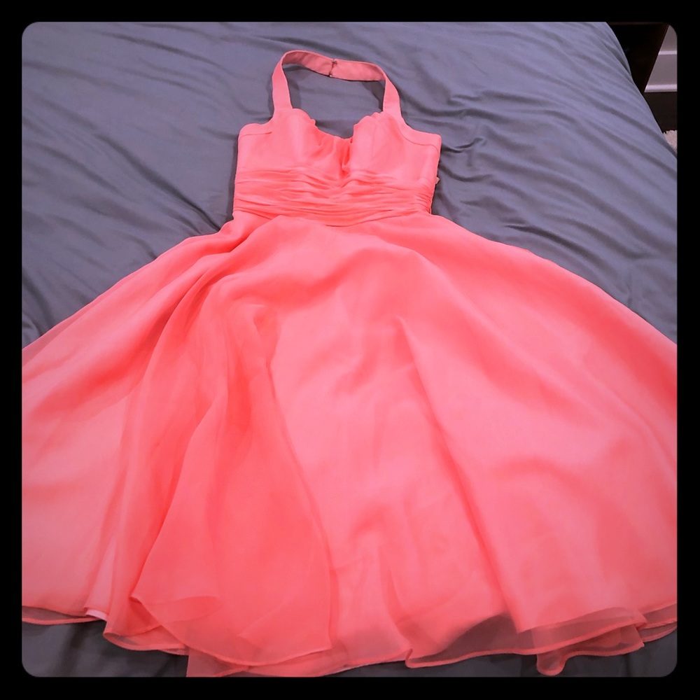 Coral pink chiffon halter dress